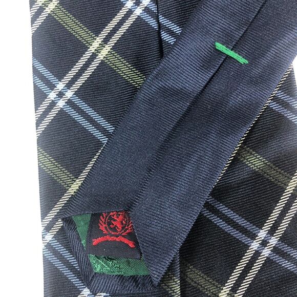 VTG Tommy Hilfiger 100% Silk Tie Navy Blue Plaid/Tartan Grid Made in USA Necktie - Picture 4 of 6